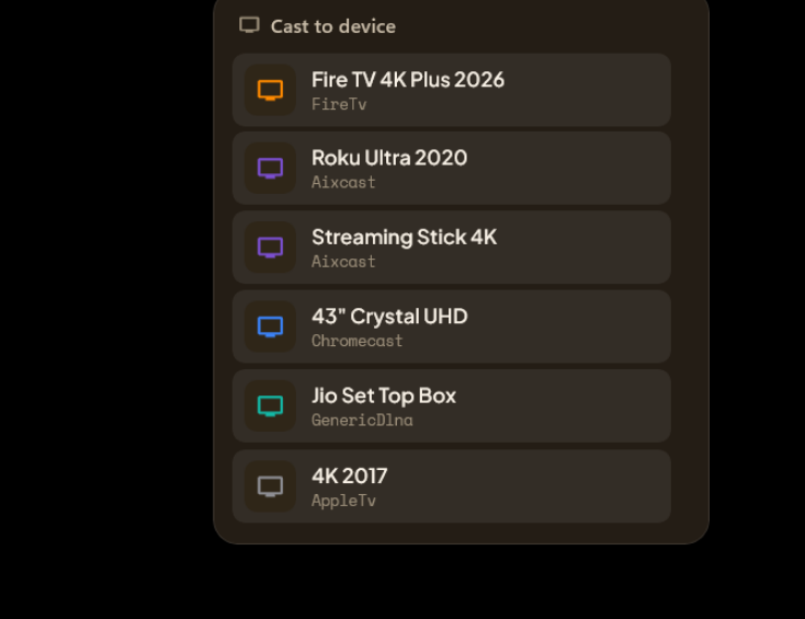 AIX Player's cast device list finding TVs on the network